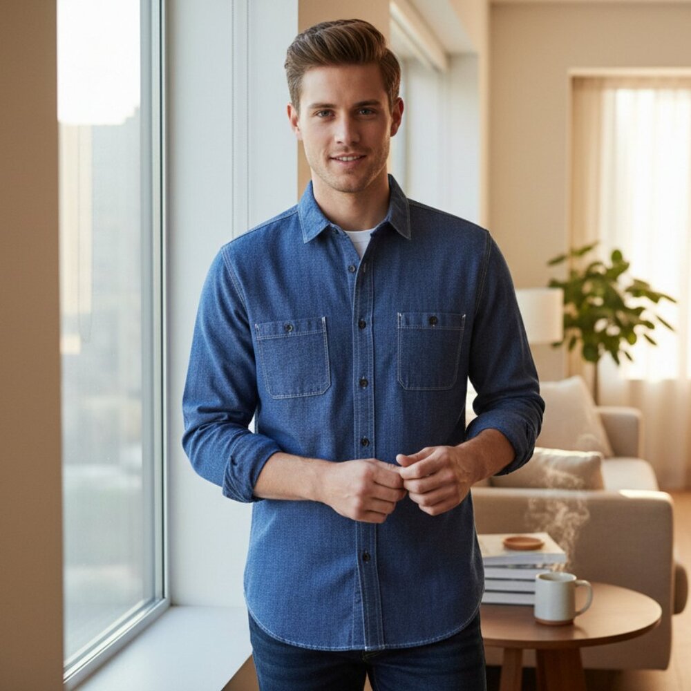 Express Blue Jean Look Long Sleeve Button Down Men Shirt Size Large